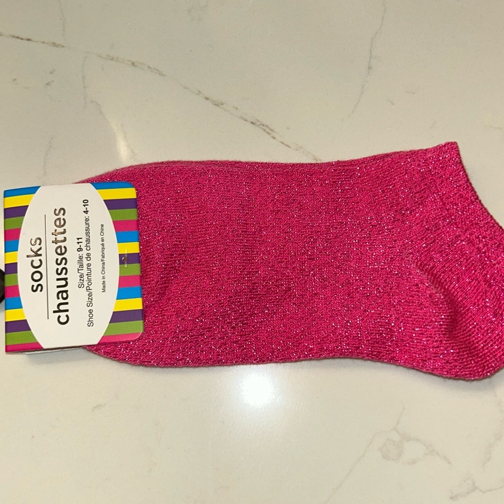 Sparkly hot pink low cut socks.